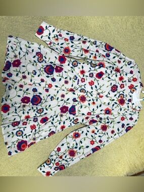 Sezane White Floral Long-Sleeve Casual Dress with Multicolor Embroidery